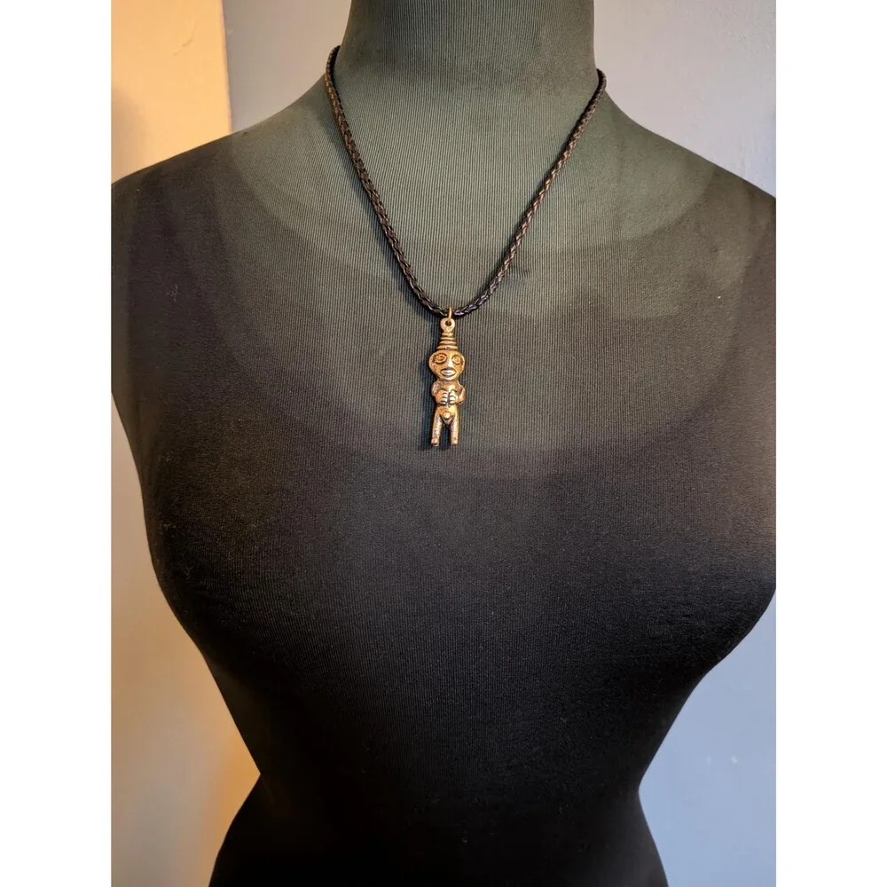 Vintage Brass Latin American First Nations Fertility God Pendant Necklace